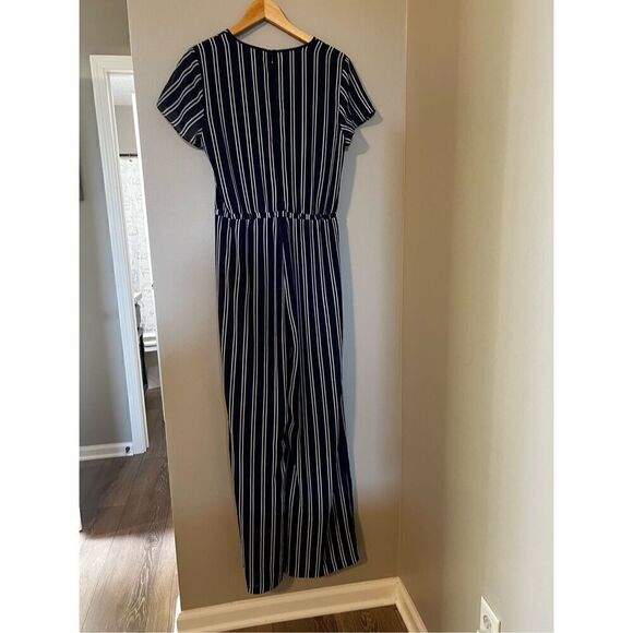 Michael by Michael Kors Women’s Size 10 Jumpsuit Navy Blue Striped Tie Waist - Picture 12 of 13
